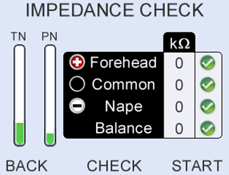Impedance check screen